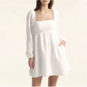 NWT J. Crew Cotton Long Sleeve Dress Women L White Pockets Cottage Babydoll Flaw